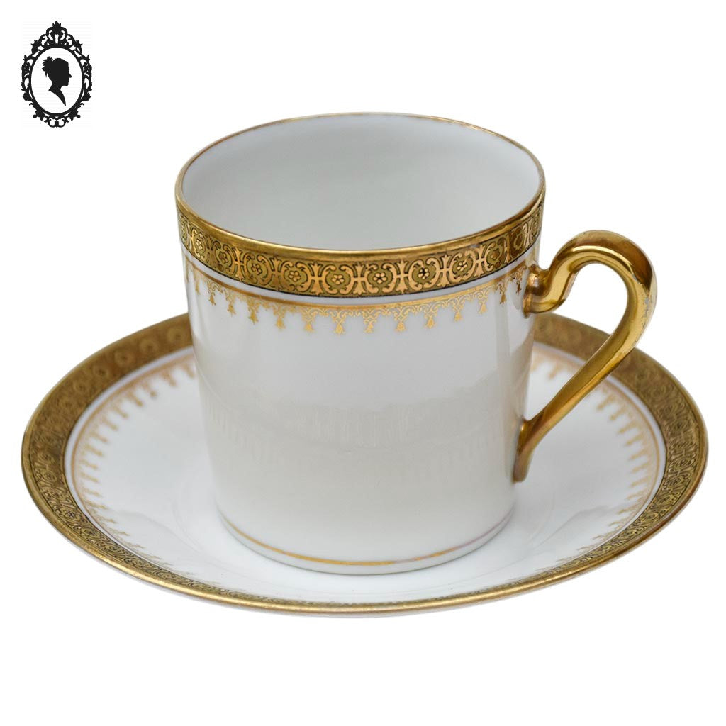 Service 12 tasses à café porcelaine blanc et doré Limoges JB et Cie France