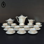 Service 12 tasses à café pots cafetière sucrier porcelaine fine UC Limoges blanc doré