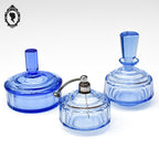Service 3 garnitures de toilette bonbonnière flacon cristal bleu ancien Art déco