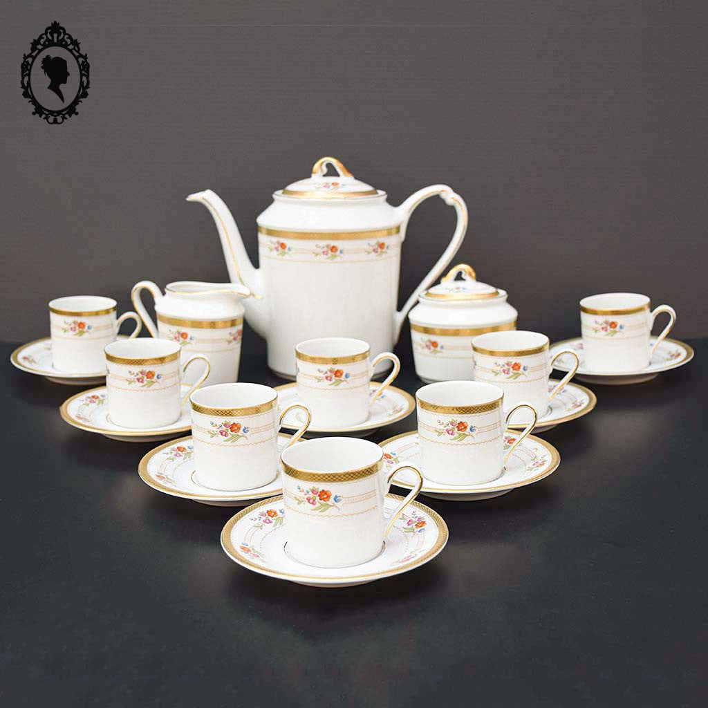 Service à café 8 tasses cafetière pots W Winterling Kirchenlamitz Germany Bavaria fleuri or vintage ancien