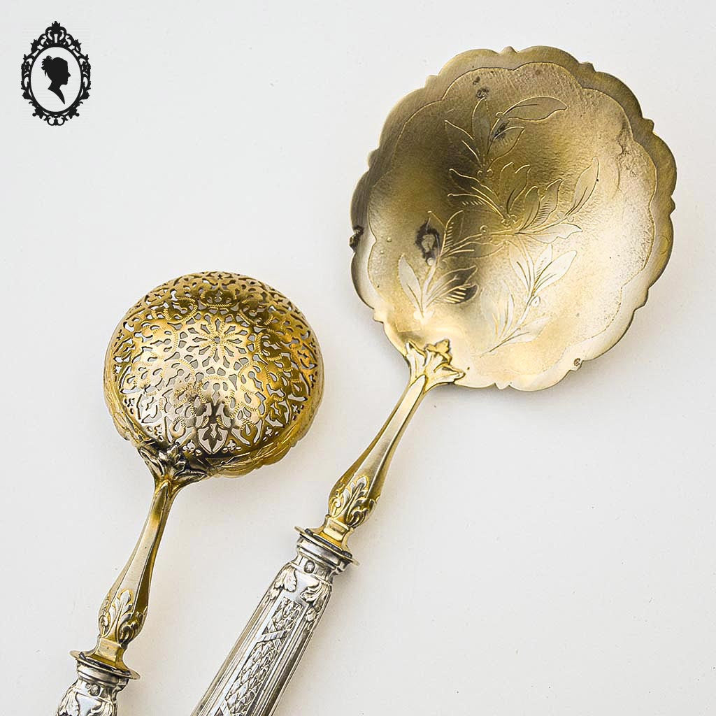 Service de couverts à fraise argent fourré vermeil doré ancien