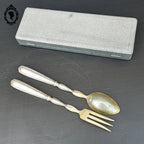Service de couverts à salade métal argenté résine ancien à détourner