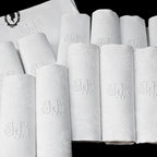 Service nappe et 12 serviettes de table anciennes damassées blanches monogramme JR