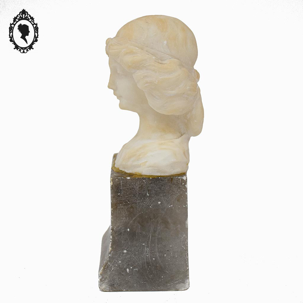 Statue tête buste femme en pierre beige et grise H 20 cm vintage