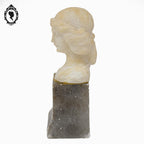Statue tête buste femme en pierre beige et grise H 20 cm vintage