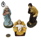 Statues religieuses 3 santons de crèche Marie Joseph et Jésus en plâtre vintage H 13 cm