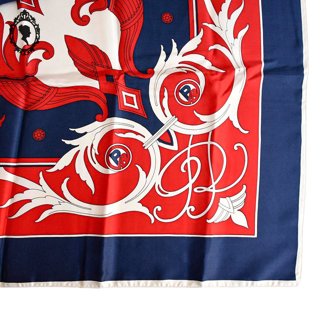 Superbe foulard soie collection La Prévention Routière rare bleu blanc rouge vintage
