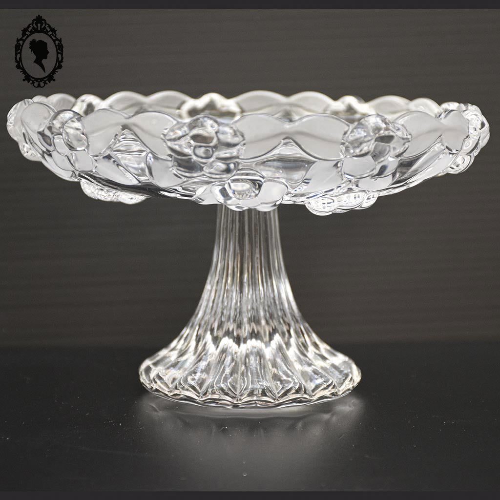 Superbe petit compotier coupelle coupe serviteur plat sur pied en verre moulé vintage
