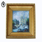 Tableau peinture à l’huile Notre Dame de Paris souvenir Montmartre 1983 18 x 14 cm