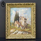 Tableau peinture à l’huile paysage mas Provence signé Guerard sur isorel vintage