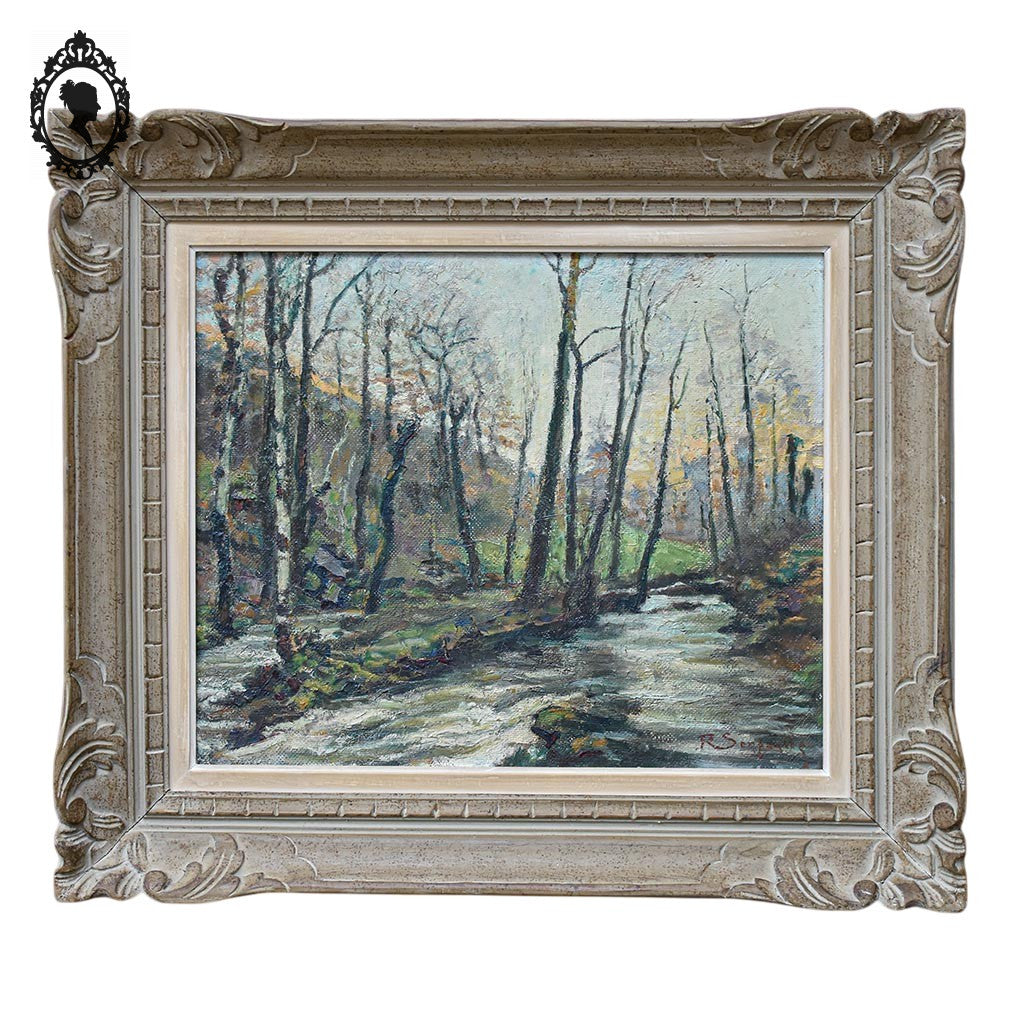 Tableau peinture à l’huile paysage signé Roger Serpantié sur isorel vintage