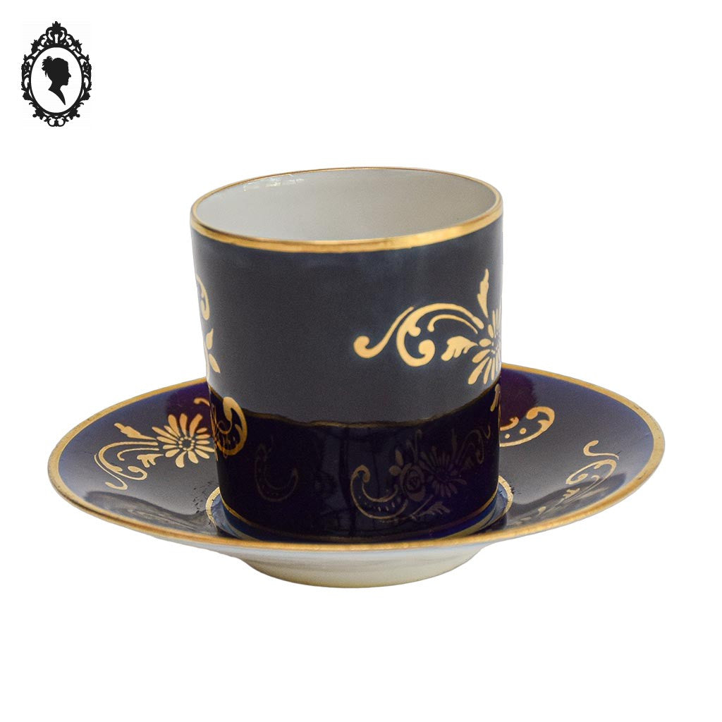 Tasse et sous tasse porcelaine bleu cobalt or Limoges