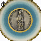 Tout petit cadre rond verre Notre Dame de Ceignac D 8,5 cm bleu vintage