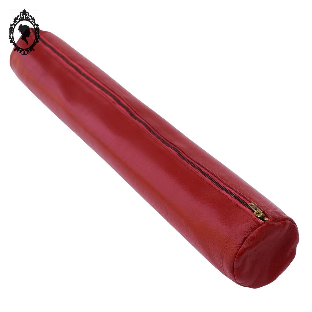 Trousse étui aiguille à tricoter longue 51 cm en cuir rouge Le Tanneur vintage