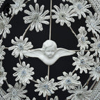Couronne florale ange perles blanches objet de curiosité mortuaire ancienne 1900 H 76 cm