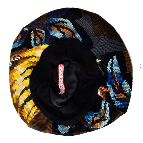 Béret multicolore en tapisserie vintage à motifs graphiques fait main style rétro