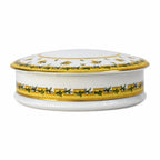 Boîte bonbonnière ronde en porcelaine Raynaud Limoges, fleurs jaunes or