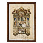 Cadre en bois avec un Souvenir certificat religieux de communion solennelle 1922 — Bouasse-Lebel