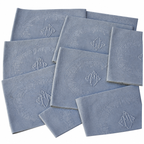 Lot de 12 grandes serviettes anciennes damassées teintes grise bleuté, monogramme brodé – 60 × 75 cm
