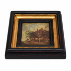 Petit tableau scène d’auberge – Cadre noir et doré bois vintage, style Napoléon III