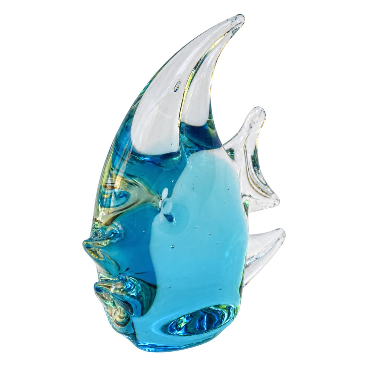 Poisson décoratif en verre bleu turquoise et transparent H 10 cm