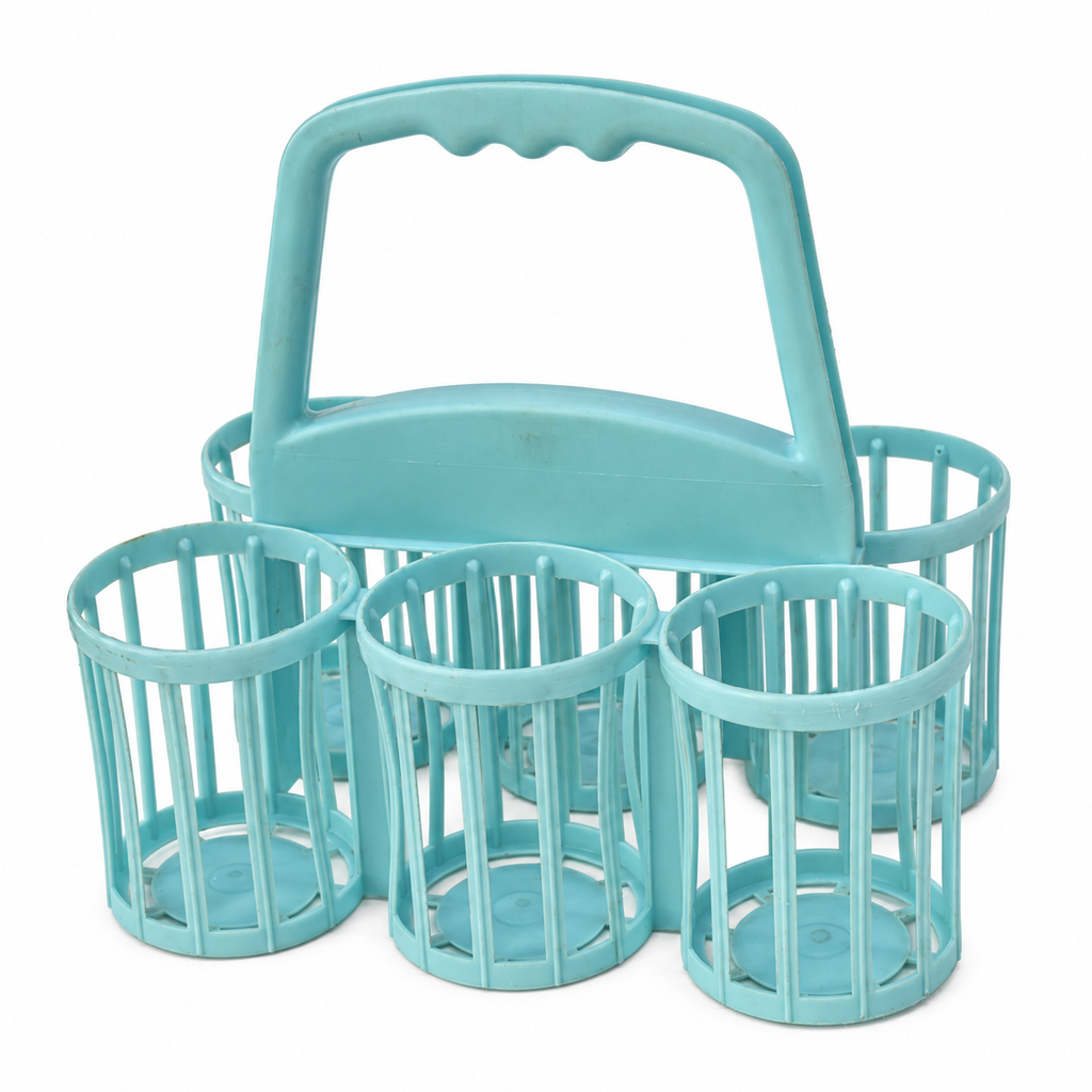 Porte-bouteilles vintage en plastique bleu turquoise — 6 compartiments