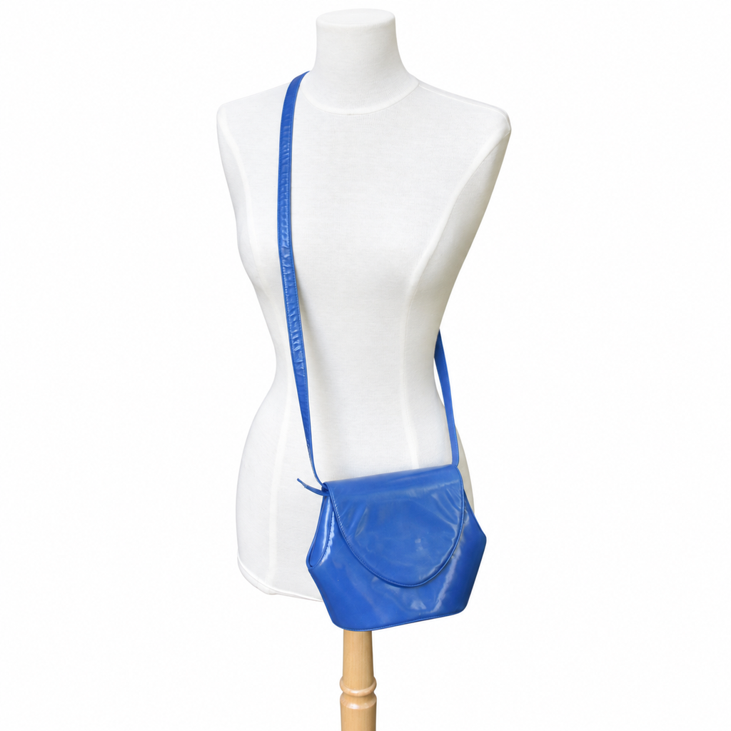 Sac vintage Orphelia en cuir bleu à bandoulière – Fabriqué en Italie