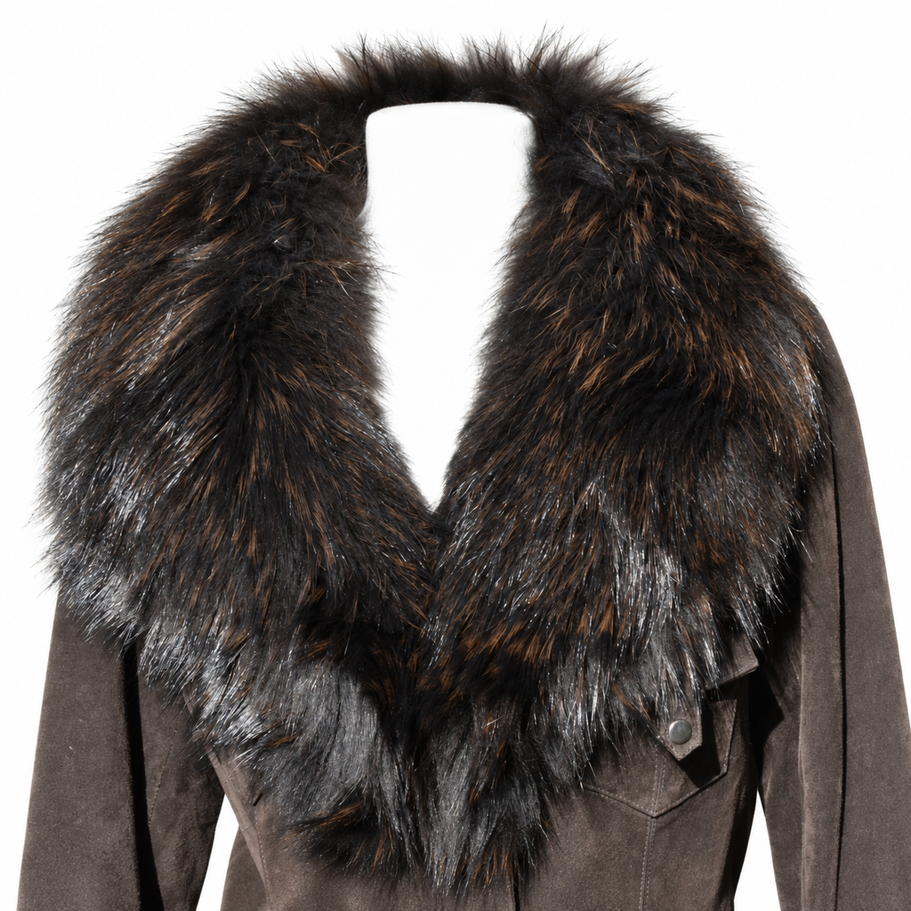 Superbe veste Oakwood en daim cuir marron et fourrure cintrée et ceinturée taille S