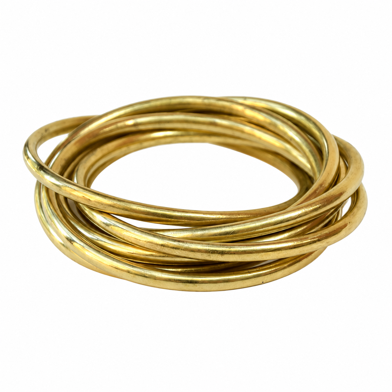Bracelet vintage à 7 joncs entrelacés en laiton doré