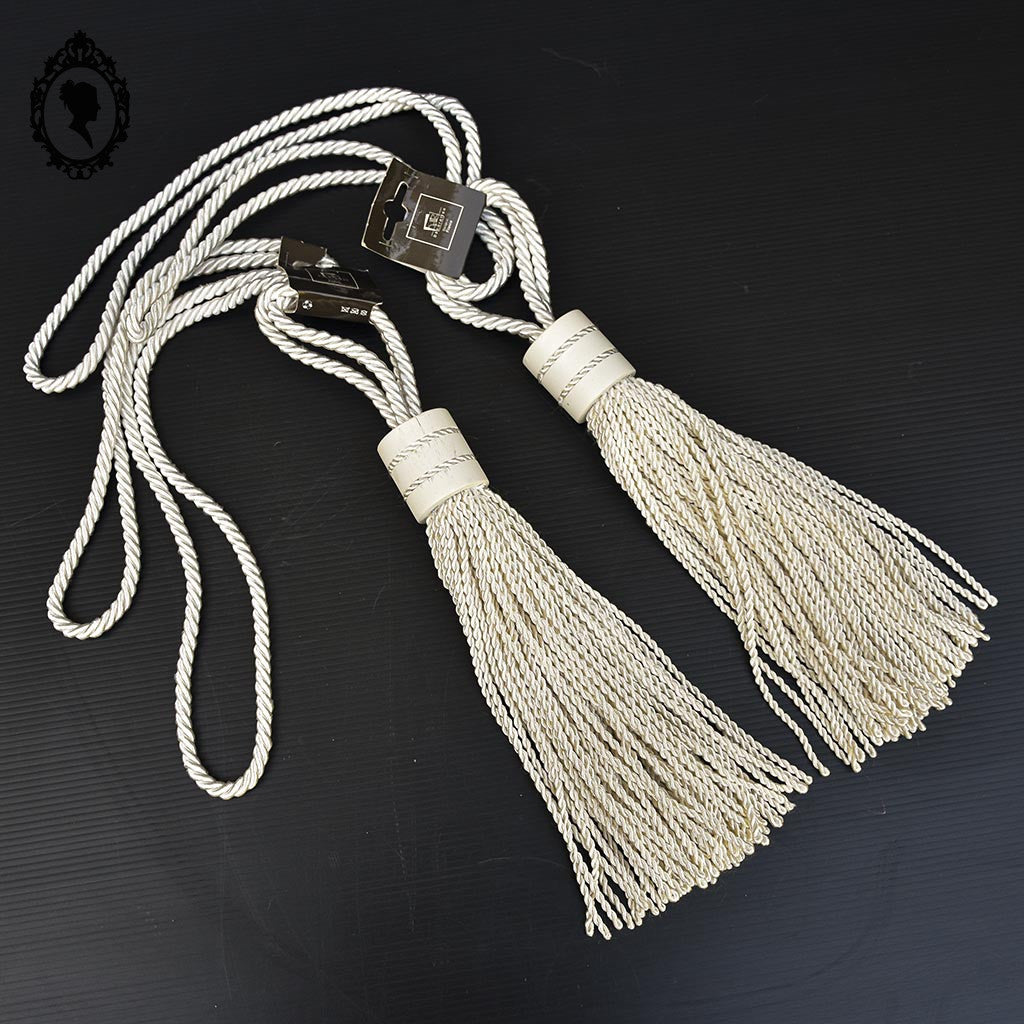 2 grosses embrasses pompons gland de clé cordon beige passementerie pour rideau style Houles neuf