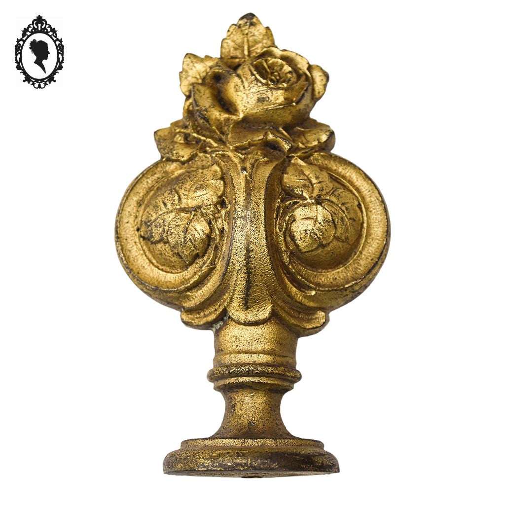 2 paires d’embouts de rideau anciens ornementations rose feuillage Art déco bronze doré
