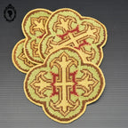 4 Médaillons broderie tapisserie religieuse ancienne ornement liturgique croix H 15 cm
