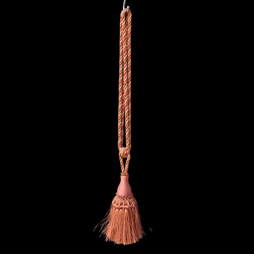 6 embrasses pompons glands de clé cordon ocre rose corail passementerie pour rideau Houlès