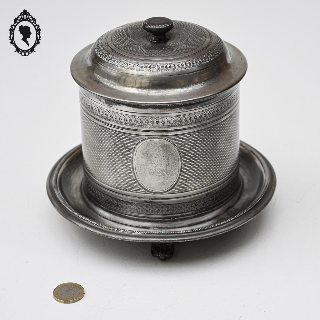 Boite à biscuits friandises tabacs en métal gris ou argenté ancienne