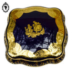 Bonbonnière boite à bijoux bleu de four doré or porcelaine Limoges