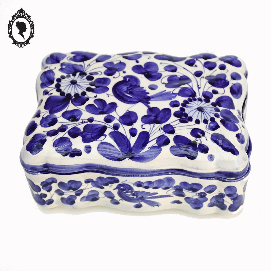 Bonbonnière boite oiseau bleu blanche porcelaine Deruta Italy vintage