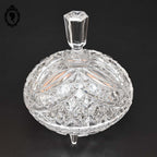 Bonbonnière drageoir poignée pointue en cristal blanc ciselé trépied vintage