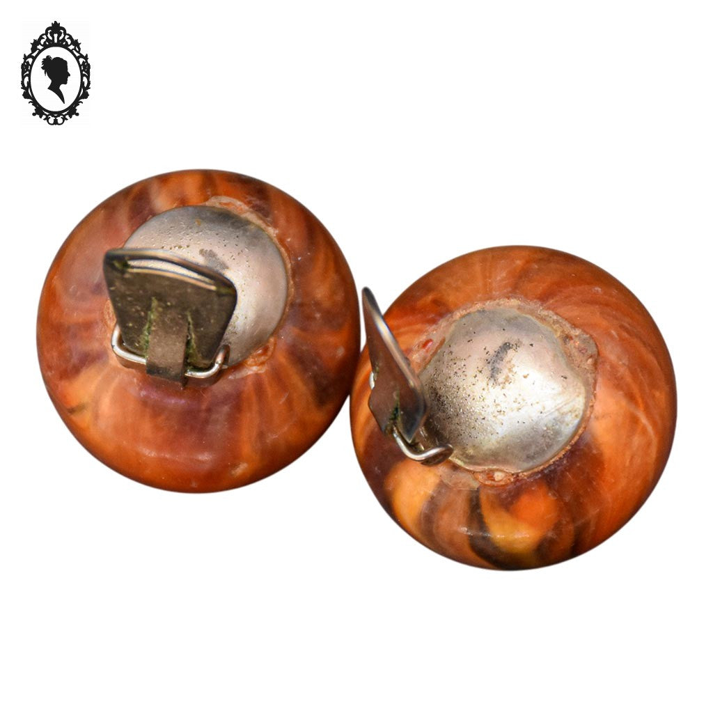 Boucles d’oreilles clips résine marron camel vintage