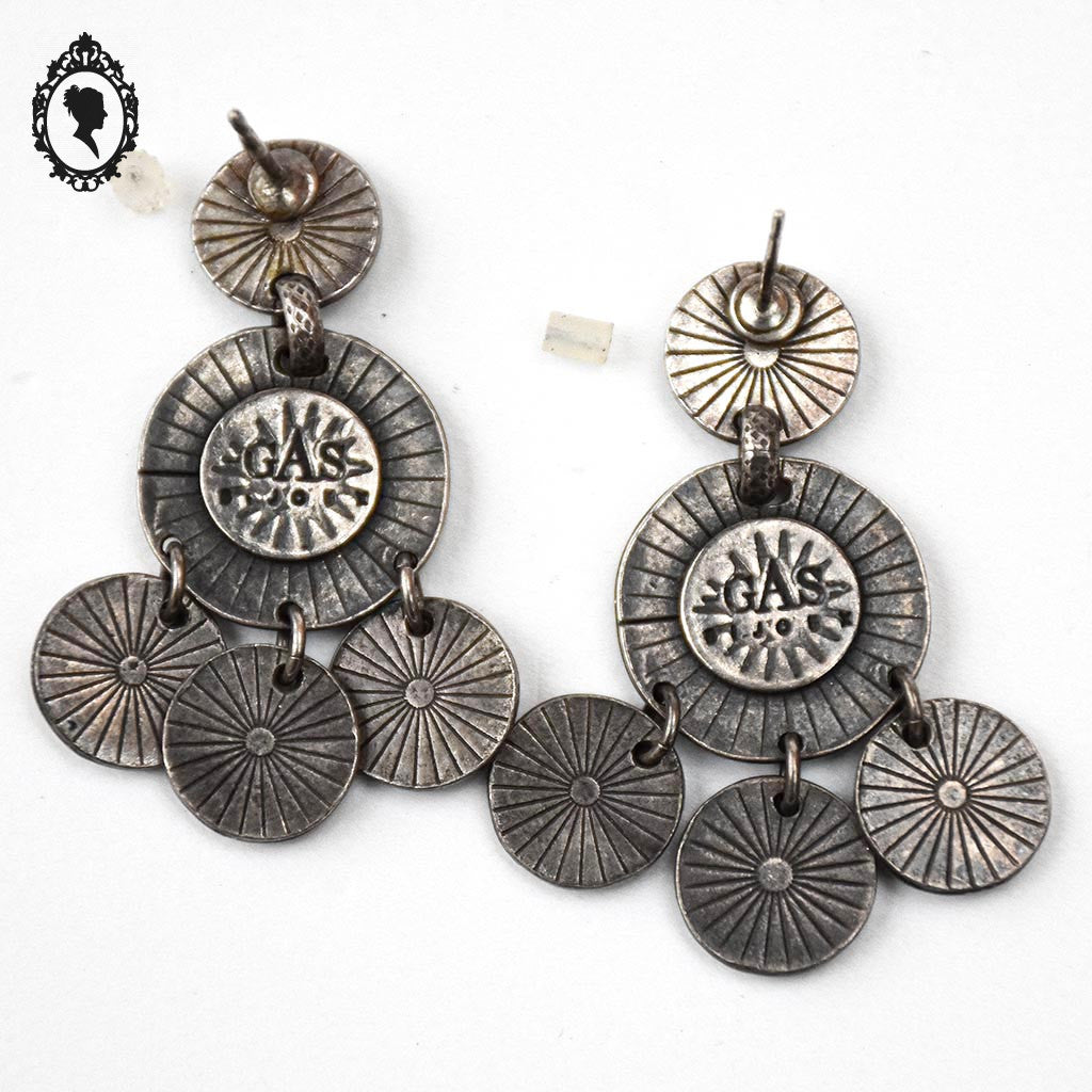 Boucles d’oreilles percées GAS pampilles métal coloré émaillé vintage