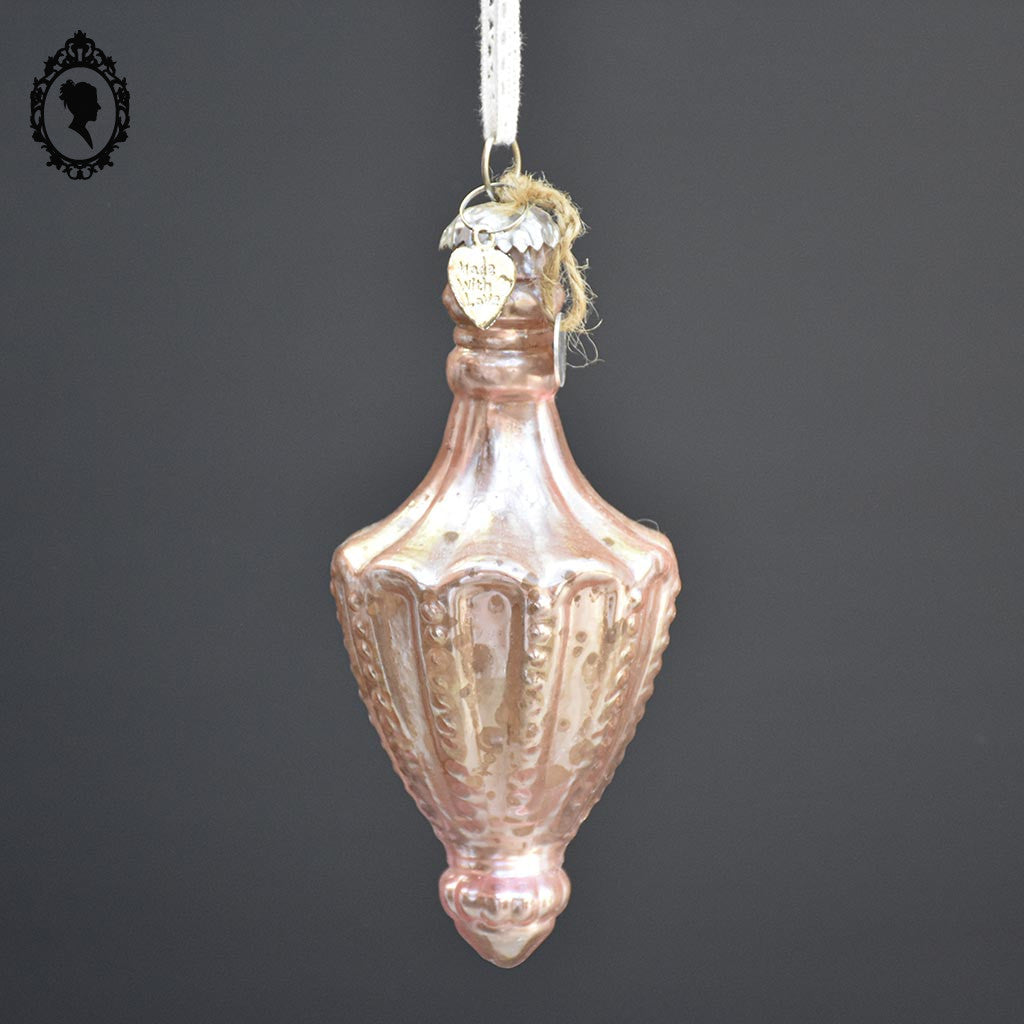 Boule de noël en verre argent mercurisé rose Braxton shabby chic