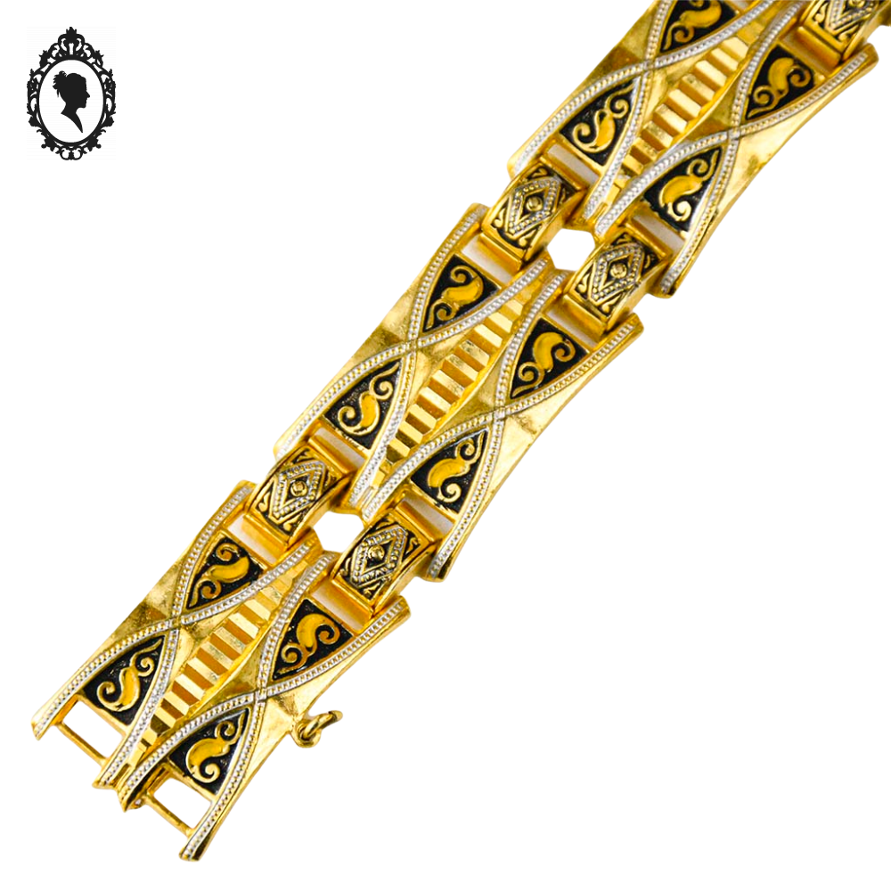Bracelet doré à maillon damascène fantaisie vintage