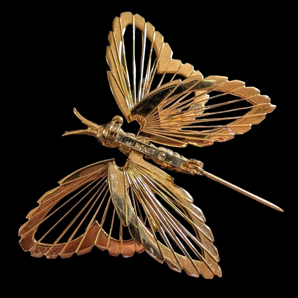Broche dorée papillon plaqué or signée Monet bijou vintage