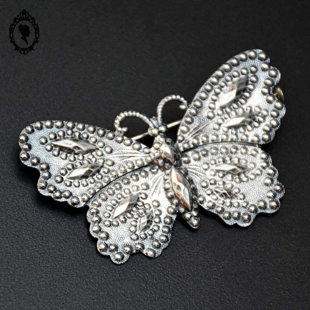 Broche papillon métal gris bijoux vintage