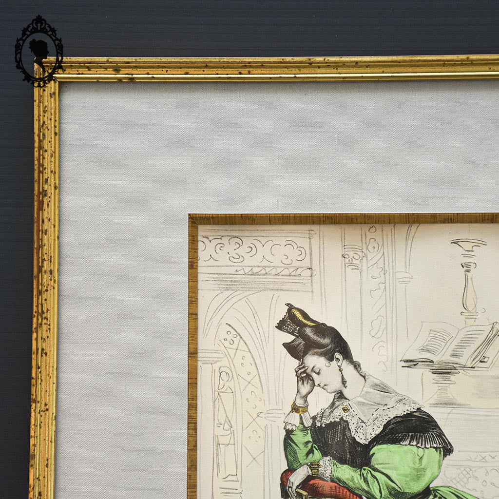 Cadre illustration lithographie Deveria encadré Les heures de la Parisienne H 43 x 37 cm