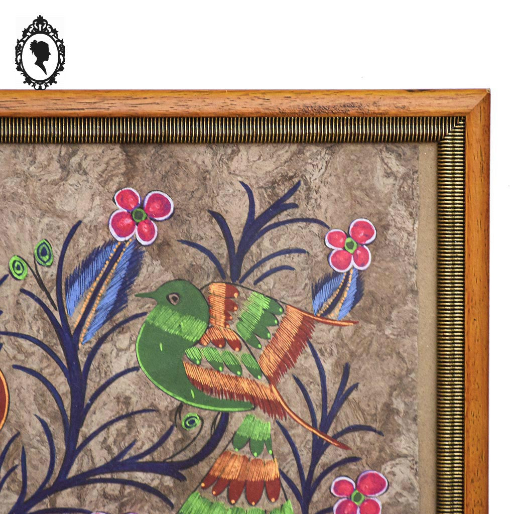 Cadre souvenir Mexique oiseaux fluo 54 x 45 cm vintage