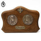 Cadres religieux vierge Marie et Jésus Lourdes Jérusalem médailles sur bois à poser vintage