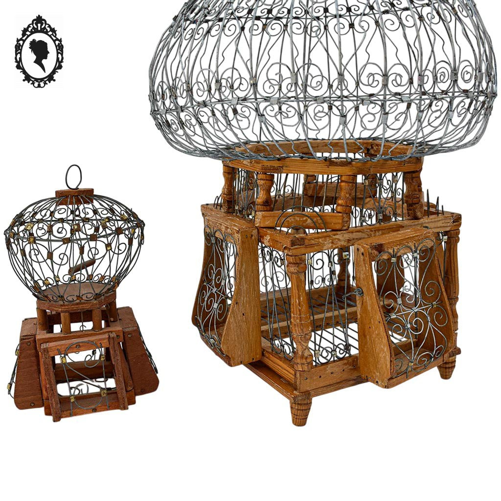 Cages à oiseaux décoratives fer et bois rondes vintages anciennes