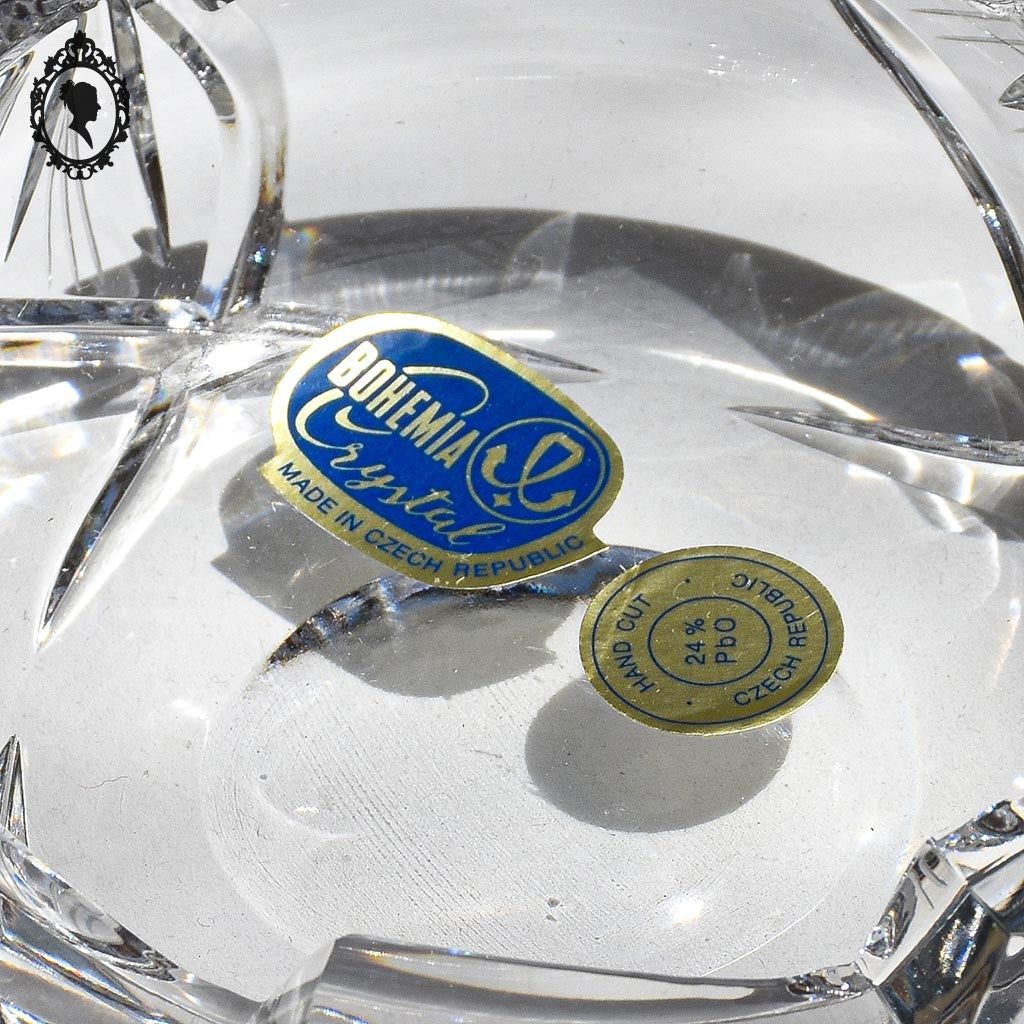 Cendrier Bohemia crystal blanc épais rond ciselé vintage
