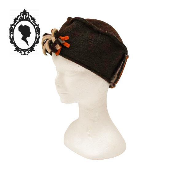 Chapeau femme laine marron foncé fleur NEUF Taille S 54 cm