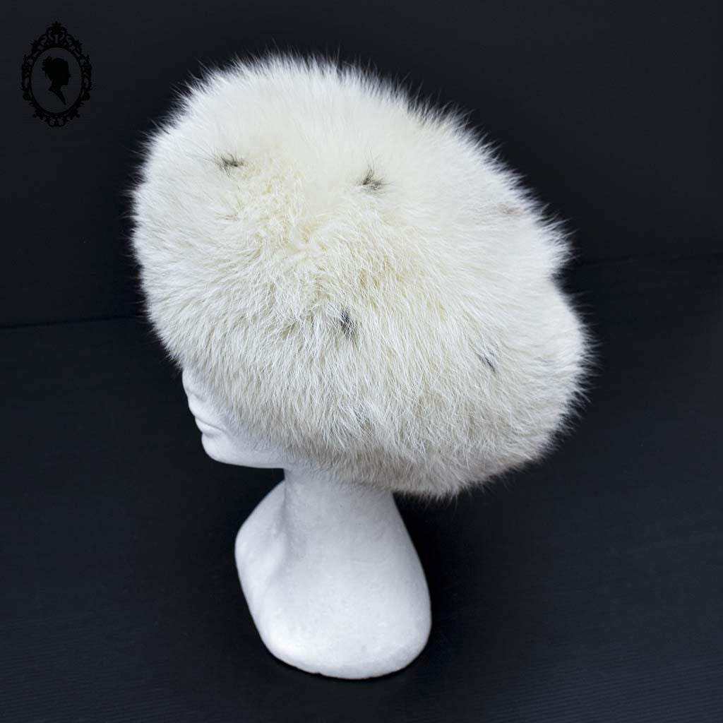 Chapeau toque véritable fourrure blanche pour femme vintage T 60 61